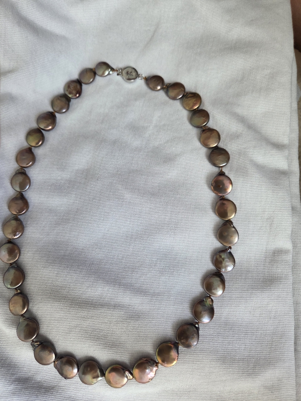Iridescent Brown Coin Pearl Necklace.
